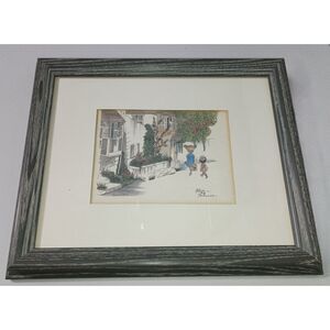 Vintage - Signed by Elyse 1988 and Framed Art Print- Bahamas West Hill St. Scene